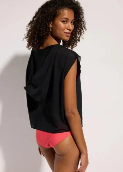 bonprix Strandmode|Bademode·Strandmode|Transparentes Strandhirt mit Kapuze schwarz