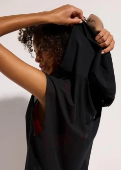 bonprix Strandmode|Bademode·Strandmode|Transparentes Strandhirt mit Kapuze schwarz