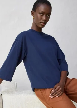 bonprix Shirts & Tops|Trapezförmiges Shirt mit Seidenanteil dunkelblau