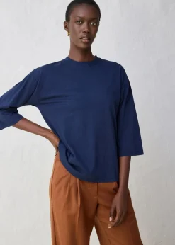 bonprix Shirts & Tops|Trapezförmiges Shirt mit Seidenanteil dunkelblau