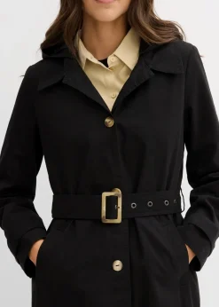 bonprix Bekleidung·Hosen|Jacken & Mäntel|Trench-Mantel mit abnehmbarer Kapuze schwarz