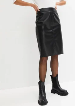 bonprix Röcke|Bekleidung·Sportbekleidung|Trendiger Lederimitat-Bleistiftrock schwarz