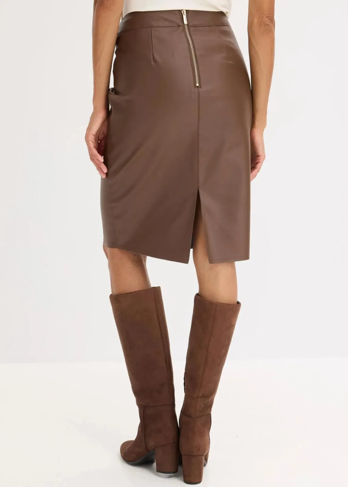 bonprix Bekleidung·Sportbekleidung|Röcke|Trendiger Lederimitat-Bleistiftrock braun