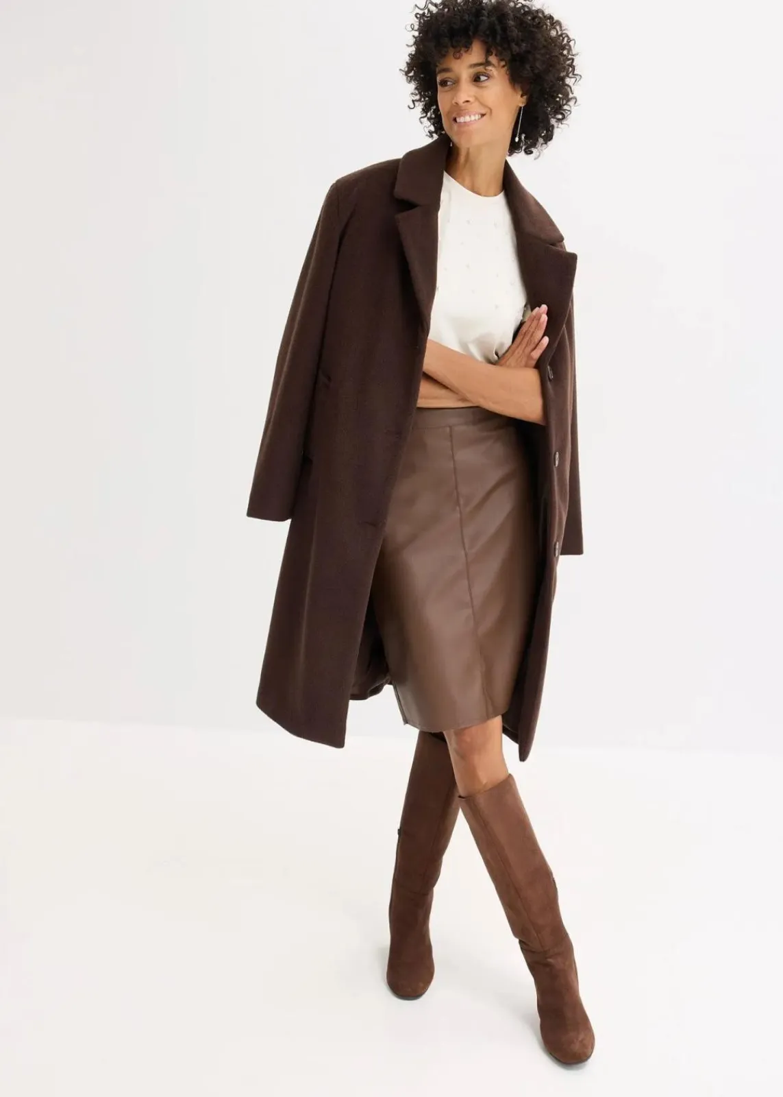 bonprix Bekleidung·Sportbekleidung|Röcke|Trendiger Lederimitat-Bleistiftrock braun