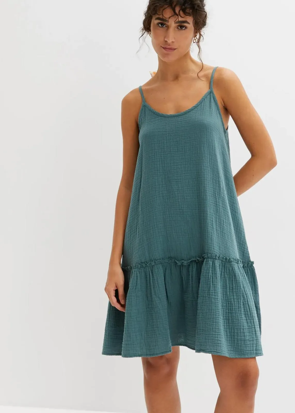 bonprix Bekleidung·Pullover & Strickjacken|Kleider|Trägerkleid aus Musselin graugrün