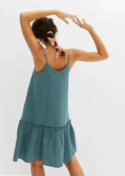 bonprix Bekleidung·Pullover & Strickjacken|Kleider|Trägerkleid aus Musselin graugrün