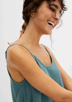 bonprix Bekleidung·Pullover & Strickjacken|Kleider|Trägerkleid aus Musselin graugrün