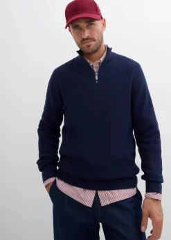 bonprix Große Größen|Basics|Troyer aus reiner Baumwolle dunkelblau