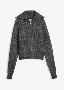 bonprix Bekleidung·Jeans|Pullover & Strickjacken|Troyer aus weichem Woll-Mix schwarz/weiß