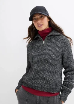 bonprix Bekleidung·Jeans|Pullover & Strickjacken|Troyer aus weichem Woll-Mix schwarz/weiß