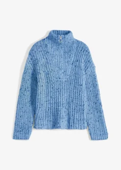 bonprix Bekleidung·Jeans|Pullover & Strickjacken|Troyer mit überschnittener Schulter brilliantblau/wollweiß/dunkelblau meliert
