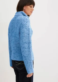 bonprix Bekleidung·Jeans|Pullover & Strickjacken|Troyer mit überschnittener Schulter brilliantblau/wollweiß/dunkelblau meliert