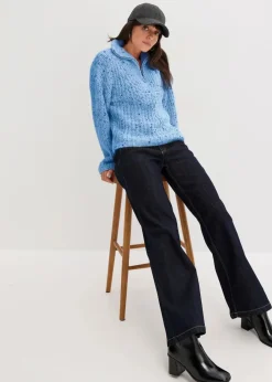 bonprix Bekleidung·Jeans|Pullover & Strickjacken|Troyer mit überschnittener Schulter brilliantblau/wollweiß/dunkelblau meliert