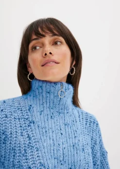 bonprix Bekleidung·Jeans|Pullover & Strickjacken|Troyer mit überschnittener Schulter brilliantblau/wollweiß/dunkelblau meliert
