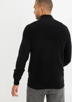 bonprix Pullover & Strickjacken|Basics|Troyer Pullover aus weichem Baumwollmix schwarz