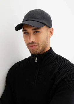 bonprix Pullover & Strickjacken|Basics|Troyer Pullover aus weichem Baumwollmix schwarz