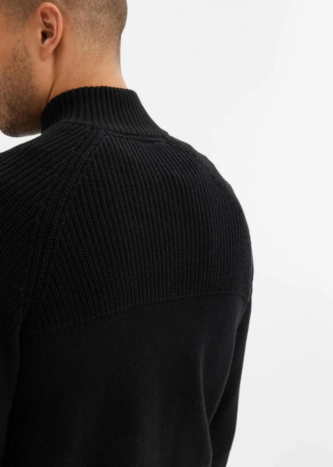 bonprix Pullover & Strickjacken|Basics|Troyer Pullover aus weichem Baumwollmix schwarz