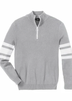 bonprix Pullover & Strickjacken|Große Größen|Troyer Pullover mit recycelter Baumwolle hellgrau meliert