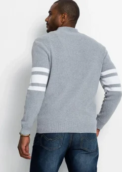 bonprix Pullover & Strickjacken|Große Größen|Troyer Pullover mit recycelter Baumwolle hellgrau meliert