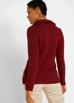 bonprix Pullover & Strickjacken|Troyer Pullover mit Zopfmuster kastanienrot