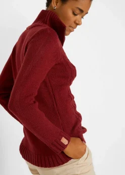 bonprix Pullover & Strickjacken|Troyer Pullover mit Zopfmuster kastanienrot
