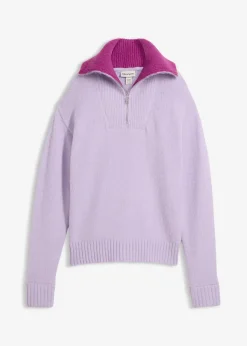 bonprix Bekleidung·Jeans|Pullover & Strickjacken|Troyer-Pullover zartflieder/dunkelfuchsia