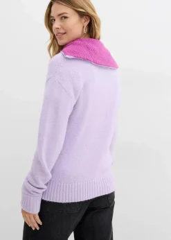 bonprix Bekleidung·Jeans|Pullover & Strickjacken|Troyer-Pullover zartflieder/dunkelfuchsia