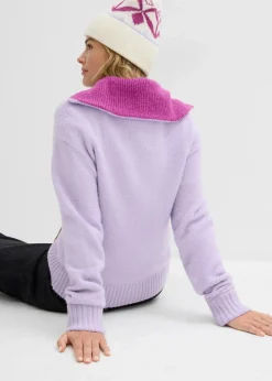 bonprix Bekleidung·Jeans|Pullover & Strickjacken|Troyer-Pullover zartflieder/dunkelfuchsia