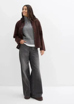 bonprix Bekleidung·Jeans|Pullover & Strickjacken|Troyer-Pullover grau meliert/anthrazit gestreift