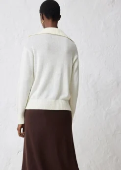 bonprix Pullover & Strickjacken|Bekleidung·Jeans|Troyer-Pullover aus Merinowolle wollweiß