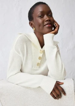 bonprix Pullover & Strickjacken|Bekleidung·Jeans|Troyer-Pullover aus Merinowolle wollweiß