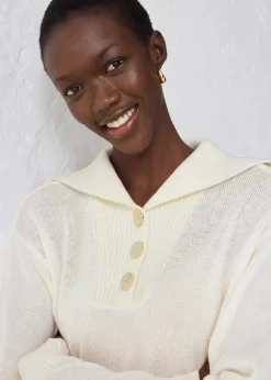 bonprix Pullover & Strickjacken|Bekleidung·Jeans|Troyer-Pullover aus Merinowolle wollweiß