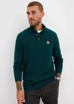 bonprix Große Größen|Pullover & Strickjacken|Troyer-Pullover aus weichem Baumwollmix dunkelgrün