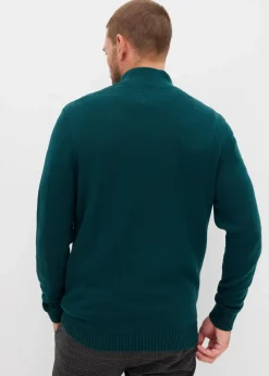bonprix Große Größen|Pullover & Strickjacken|Troyer-Pullover aus weichem Baumwollmix dunkelgrün