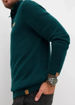bonprix Große Größen|Pullover & Strickjacken|Troyer-Pullover aus weichem Baumwollmix dunkelgrün