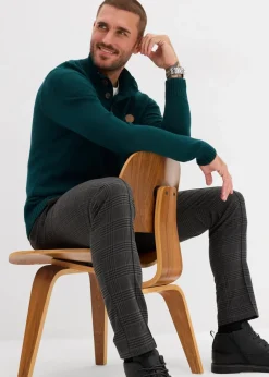 bonprix Große Größen|Pullover & Strickjacken|Troyer-Pullover aus weichem Baumwollmix dunkelgrün