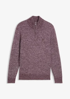 bonprix Pullover & Strickjacken|Basics|Troyer-Pullover mit reiner Baumwolle weinrot/weiß meliert