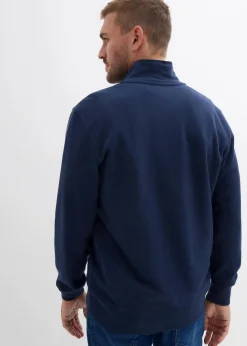 bonprix Große Größen|Sweat|Troyer-Sweatshirt aus reiner Bio-Baumwolle dunkelblau bedruckt