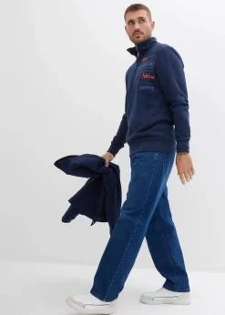 bonprix Große Größen|Sweat|Troyer-Sweatshirt aus reiner Bio-Baumwolle dunkelblau bedruckt