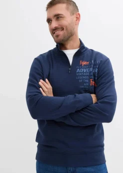 bonprix Große Größen|Sweat|Troyer-Sweatshirt aus reiner Bio-Baumwolle dunkelblau bedruckt