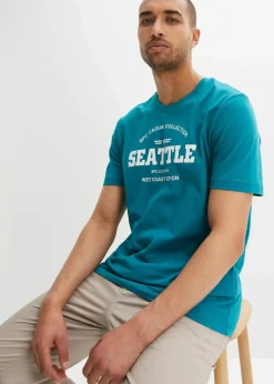 bonprix Große Größen|Shirts & Polos|T-Shirt aus reiner Baumwolle (2er Pack) dunkelblau bedruckt+kobalttürkis bedruckt