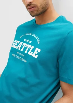 bonprix Große Größen|Shirts & Polos|T-Shirt aus reiner Baumwolle (2er Pack) dunkelblau bedruckt+kobalttürkis bedruckt