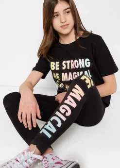 bonprix Mädchen 9-16 Jahre·Shirts & Blusen|Mädchen 9-16 Jahre·Hosen & Leggings|T-Shirt + Leggings aus reiner Baumwolle (2tlg. Set) schwarz