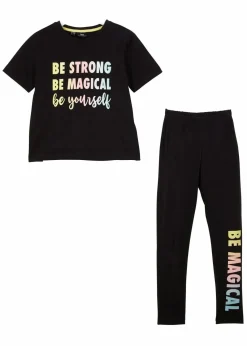 bonprix Mädchen 9-16 Jahre·Shirts & Blusen|Mädchen 9-16 Jahre·Hosen & Leggings|T-Shirt + Leggings aus reiner Baumwolle (2tlg. Set) schwarz
