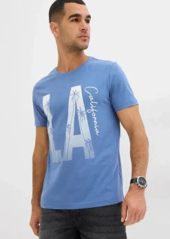bonprix Shirts & Polos|Große Größen|T-Shirt aus reiner Bio-Baumwolle, Slim Fit jeansblau bedruckt