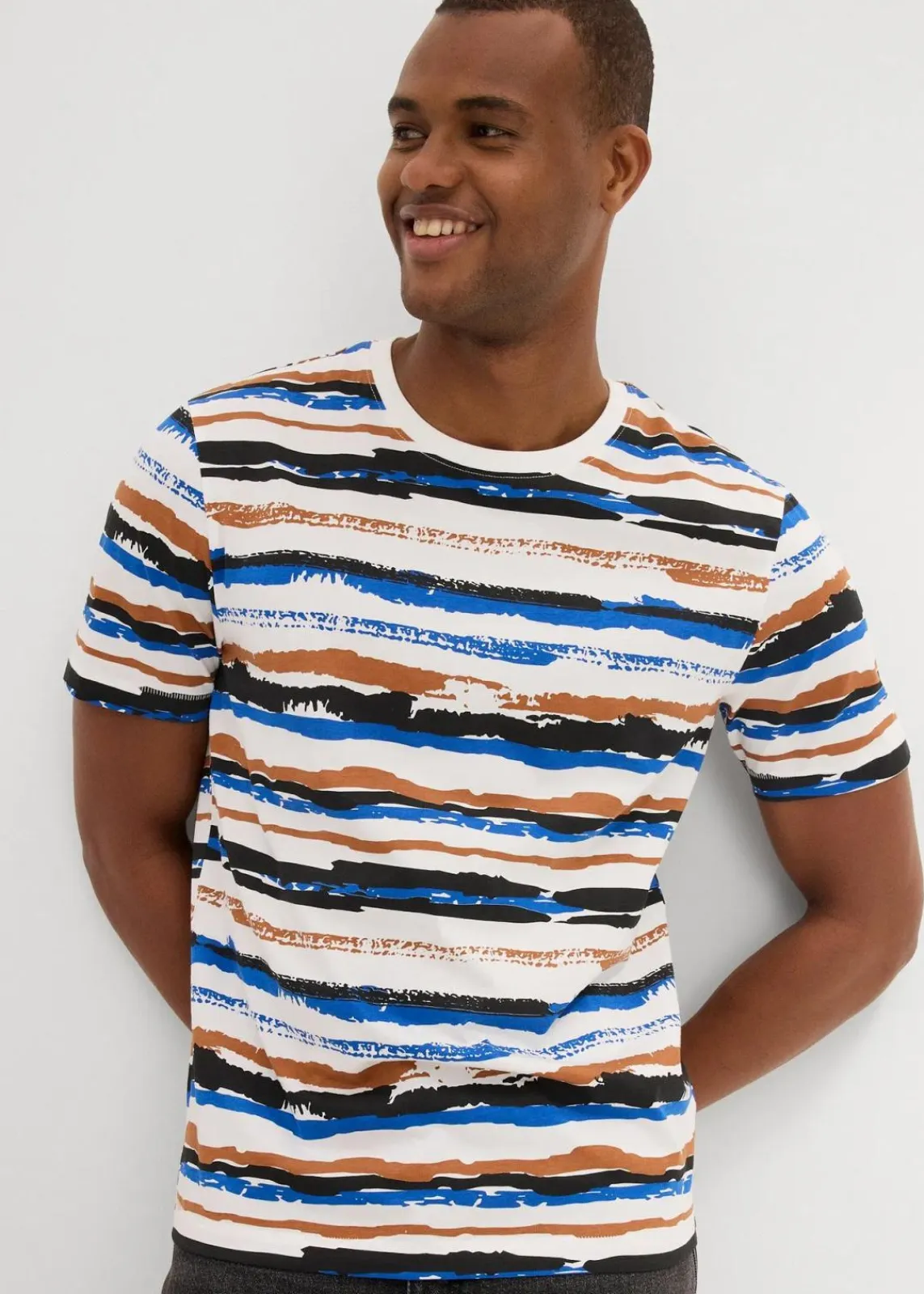 bonprix Große Größen|Shirts & Polos|T-Shirt aus Bio-Baumwolle wollweiß/kastanienbraun/arktikblau/schwarz gestreift