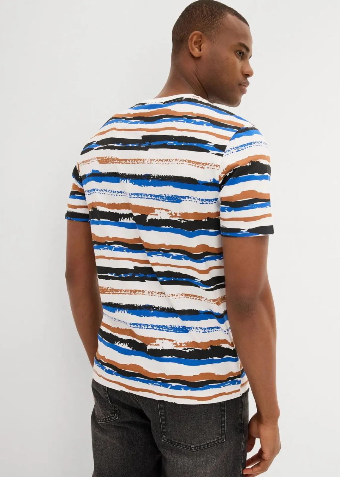 bonprix Große Größen|Shirts & Polos|T-Shirt aus Bio-Baumwolle wollweiß/kastanienbraun/arktikblau/schwarz gestreift