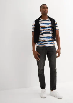 bonprix Große Größen|Shirts & Polos|T-Shirt aus Bio-Baumwolle wollweiß/kastanienbraun/arktikblau/schwarz gestreift