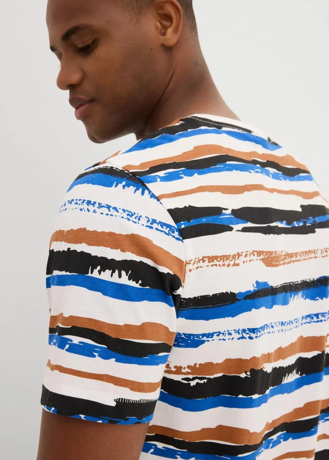 bonprix Große Größen|Shirts & Polos|T-Shirt aus Bio-Baumwolle wollweiß/kastanienbraun/arktikblau/schwarz gestreift