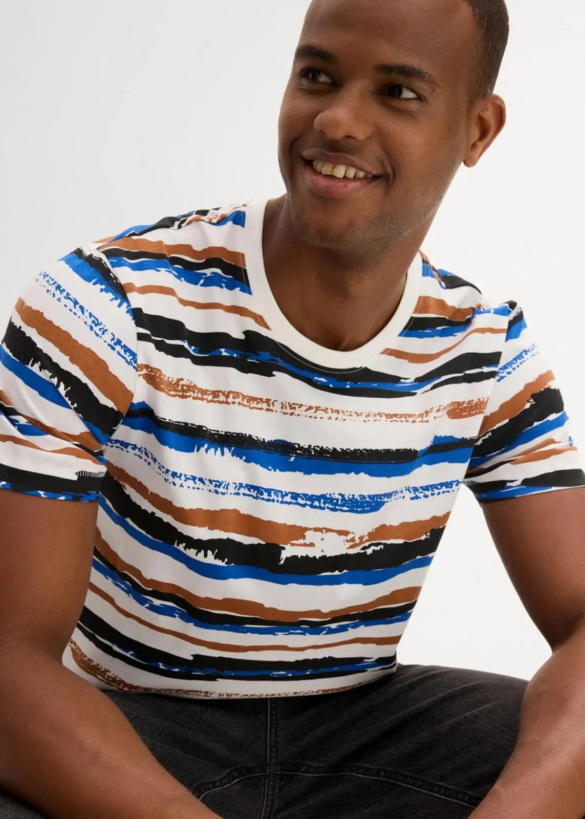 bonprix Große Größen|Shirts & Polos|T-Shirt aus Bio-Baumwolle wollweiß/kastanienbraun/arktikblau/schwarz gestreift